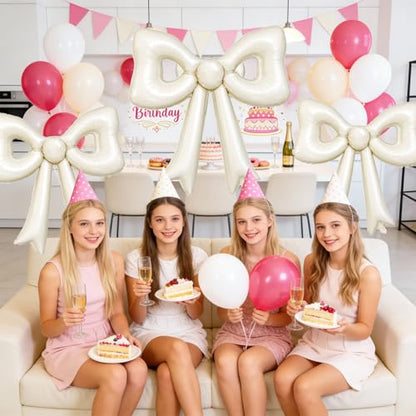 6 Pcs Cream Bow Balloons, 30 Inch Beige Bow Foil Balloon, Cream White Cutout Balloons, for Girls Women Wedding Engagement Bridal Valentine’s Day Proposal Baby Shower Birthday Party Decorations - style: Hollow Bow Cream