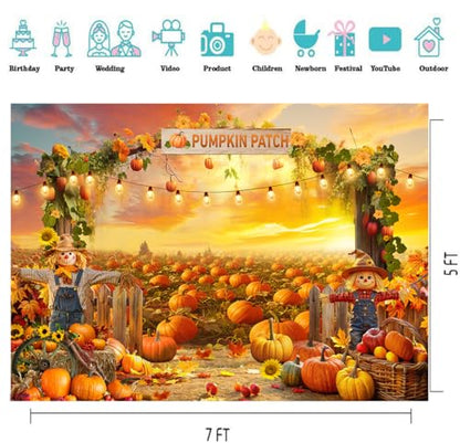 7X5FT Fall Backdrop Photography Pumpkin Patch Backdrops Autumn Harvest Backgroud Rural Scenery Back Drop Thanksgiving Party Banner Photo Booth Props D910 - size: 7x5ft