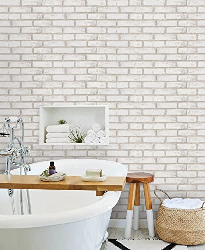 Timeet Beige White Brick Wallpaper Brick Peel and Stick Wallpaper Self Adhesive Brick Contact Paper Faux Brick Wallpaper Removable Wall Paper for Bedroom Laundry Room Accent Walls 17.7"×78.7" - color: Beige,white, size: 17.7" x 78.7"