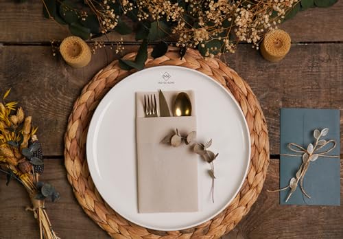 Moyes Home Beige Disposable Dinner Napkins with Pocket - Linen-Feel Pre-Folded Cloth-Like Paper Napkins for Silverware, Weddings, Dinner Parties, 16x16 in, Pack of 50 - color: Beige