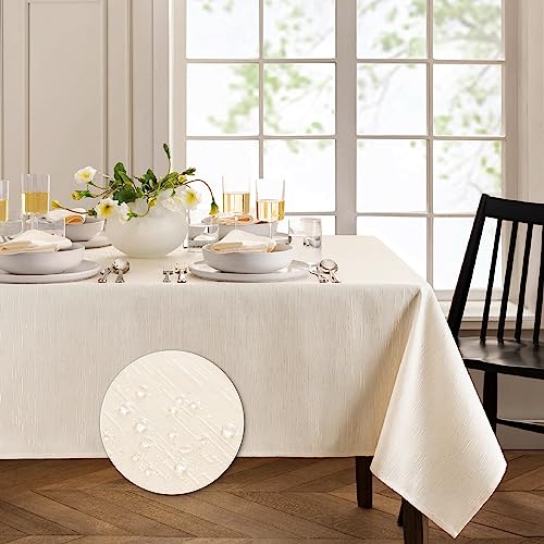 Elrene Home Fashions Continental Solid Texture Water, Stain & Wrinkle Resistant Tablecloth, 52"X52" Square, Ivory - color: Ivory, size: 52" x 52" (Square)