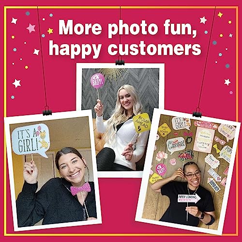 Girl Baby Shower Photo Booth Props - 41-pc Photobooth Kit with 8 x 10-Inch Sign, 60 Adhesive Pads, 45 Sticks - Baby Photo Booth Props Girl - Photo Props for Baby Shower