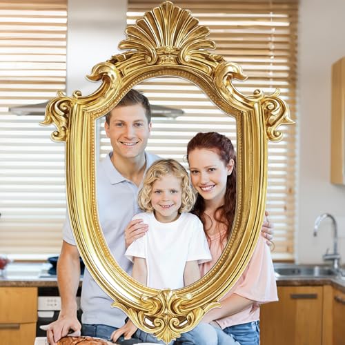 32 x 24 Inch Large Vintage Photo Props Gold Foam Board Wonderland Party Supplies Gold Vintage Friends Photo Round Frame Golden Picture Frame for Wedding Birthday Bridal Baby Shower Party Decoration