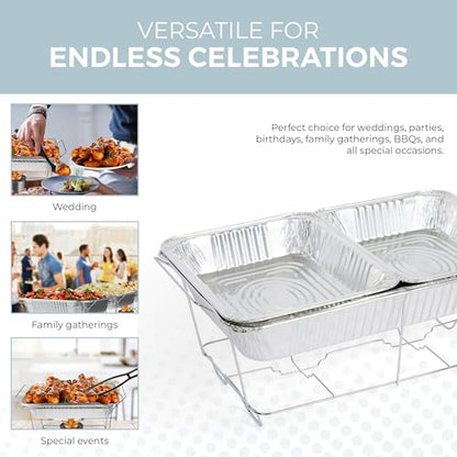 Large Full Size 33-Pcs Disposable Chaffing Buffet with-Covers, Utensils, Fuel Cans – Premium Chafing Dish Set for Events, Parties, Catering - size: Complete Kit (with Racks)