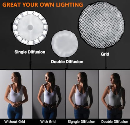 Godox Parabolic Softbox Quick Release,QR-P70 27.5”/70cm Portable Bowens Mount Sof tbox with Honeycomb Grid,Carry Bag,Front/Inner Diffuser for Professional Photography Studio Portrait Video Shooting - size: QR-P70