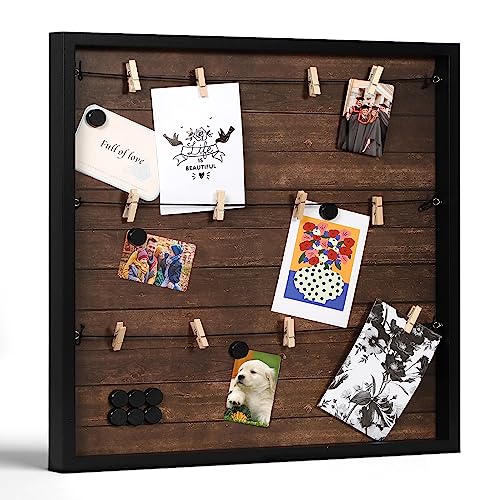 Houseables Picture Board, Photo Board, Photo Display, Picture Collage, Collage Frame, Polaroid Wall Display, Wall Decor, Memory, Postcard, Magnetic, Bulletin, Hanging with Clips, String, Bedroom, 20in - color: Dark Brown Rustic Wood