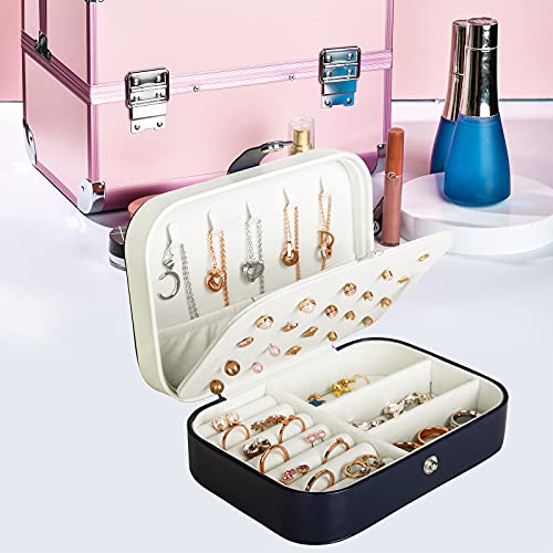 Hatori Travel Jewelry Box, PU Leather Small Jewelry Organizer for Women Girls, Portable Mini Travel Case Display Storage Holder Boxes for Stud Earrings, Rings, Necklaces, Bracelets (Blue) - color: Blue