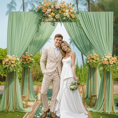10x10ft Sage Green Backdrop Curtain for Wedding Parties Wrinkle Free Fabric Sage Green Drapes Backdrop Decoration for Baby Shower Birthday Photography Decoration 2 Panels, 5ft x 10ft - color: Sage Green, size: 5ft x 10ft x 2 panels