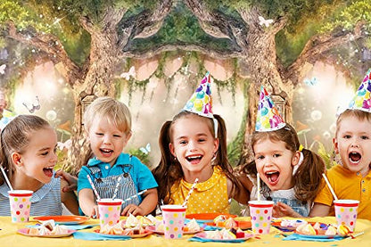 Leowefowa 10x8ft Vinyl 1st Birthday Backdrop Fairytale Forest Backdrop Enchanted Flower Baby Shower Photo Background for Party Newborn Baby Kids Photo Shoots Studio Props Photography Backdrops - size: 10x8ft