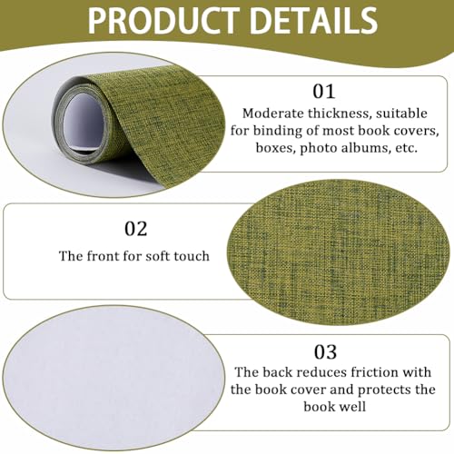 CRASPIRE 51 x 11.8 Linen Book Cloth Olive Books Binding Fabric Surface Paper Backed Bookcover Densely Woven Cloth Album Scrapbooking Archival Covering Protector Bookcloth Bookbinding Supplies - color: Olive