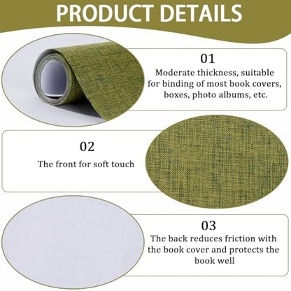 CRASPIRE 51 x 11.8 Linen Book Cloth Olive Books Binding Fabric Surface Paper Backed Bookcover Densely Woven Cloth Album Scrapbooking Archival Covering Protector Bookcloth Bookbinding Supplies - color: Olive