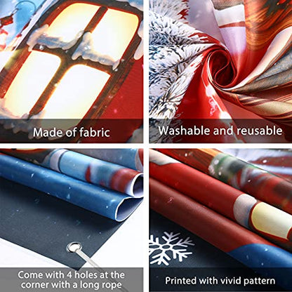 Irenare Christmas Decorations Merry Christmas Door Cover Xmas Background Banner Xmas Door Hanging Covers Photo Booth Props for Winter Party Decorations Supplies, 70.9 x 35.4 Inch (Classic Style) - style: Classic Style