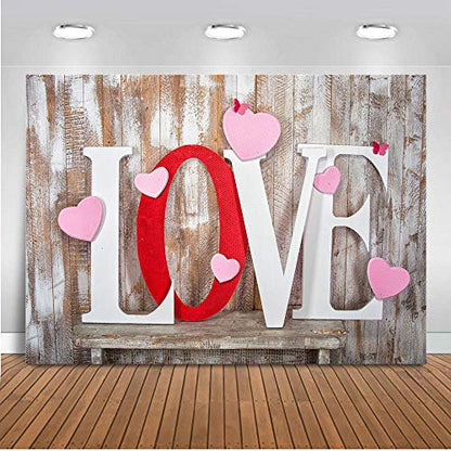 Valentine's Day Backdrops Pink Love Heart Retro Wooden Wall Photography Background Wedding 7x5ft Photo Background Newborn Bridal Shower Birthday Party Banner Decor Mother's Day Photo Studio Props