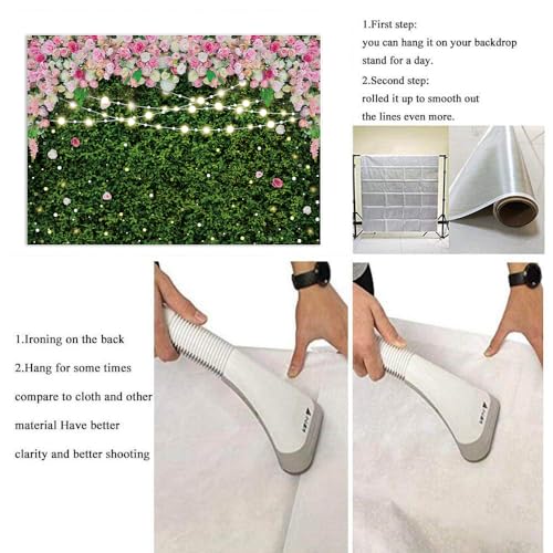 7x5FT Flower Wall Backdrop Pink Rose Green Leaves Glitter Background Girls Women Birthday Party Wedding Bridal Shower Parties Portraits Photo Studio Shoot