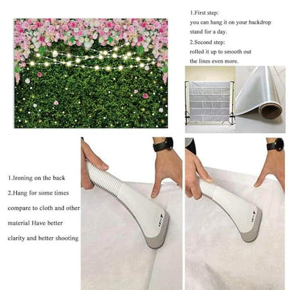 7x5FT Flower Wall Backdrop Pink Rose Green Leaves Glitter Background Girls Women Birthday Party Wedding Bridal Shower Parties Portraits Photo Studio Shoot