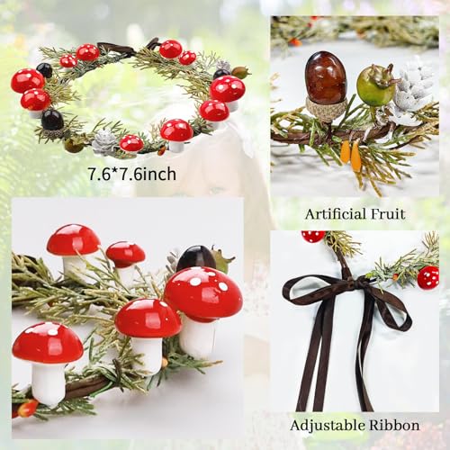 MEMOVAN Handmade Mushroom Crown Headband Woodland Headpiece Christmas Hair Wreath with Pine Berries Fairy Flower Floral Halo Headband Winter Holiday Tiara for Women Girl Holiday Decoration - color: Mushroom