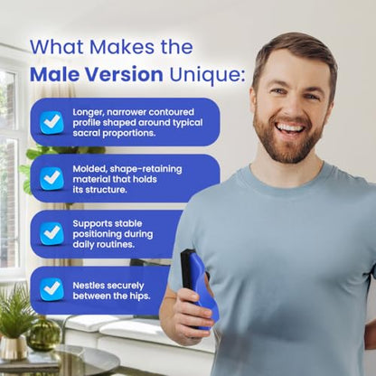 Sacro Wedgy® Male Sacrum Support Wedge – Contoured Sacral Positioning Tool with 3/4" Elevation Pad & Instruction Booklet – for Positioning & Relaxation Routines