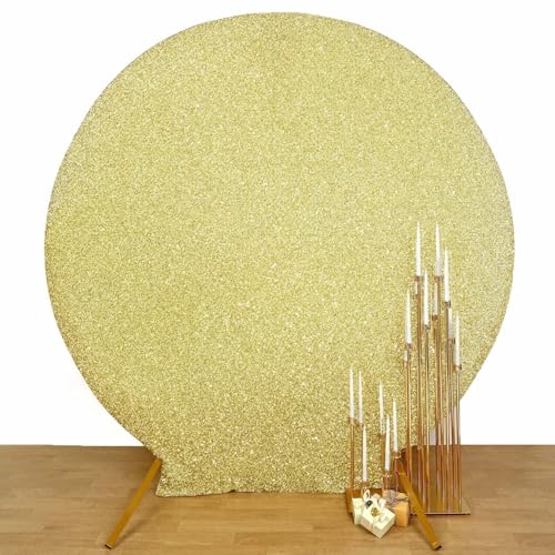 Efavormart Shiny Champagne 7.5ft Metallic Spandex Round Arch Cover, Double Sided Fitted Backdrop Sleeve for Bridal Shower, Reception & Ceremonies - color: Champagne, size: Round
