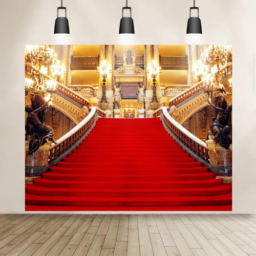 Red Carpet Backdrop, Golden Palace Gorgeous European Hall Photo Backdrop, Vinyl 7x5ft Prom Picture Photo Studio Props BJXTGU35 - color: Red, size: 7x5ft