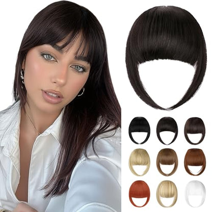 Bangs Hair Clip in Bangs, French Dark Brown Fake Bangs Hair Clip on Bangs for Women Fringe with Temples Hairpieces Faux Bangs for Daily Wear - color: Dark Brown