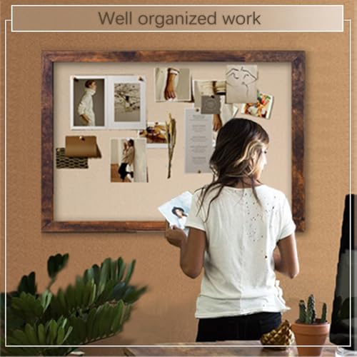 Large Magnetic Bulletin Board 43 x 31 Inch for Wall,Rustic Framed Cork Board with Linen for Home Office School,with 4 Push pins, 4 Magnets - size: 43inchx31inch