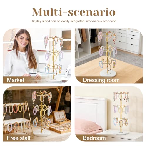 OAOLEER Bracelet Holder Display,3-Tier Rotating Bracelet Organizer Jewelry Stand Gold Metal Jewelry Display for Vendor With 36 Hooks