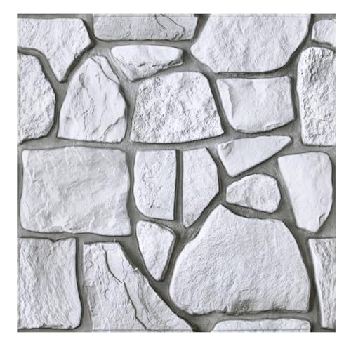 COMSTICKC 3D Faux Gray Stone Wall Sticker Peel and Stick Wall Panels,10 Pcs of 12"X12",Ultra-Light Thin PVC Decorative Tiles Rocks Stone Backsplash Interior Decor,Paintable - color: Gray-1