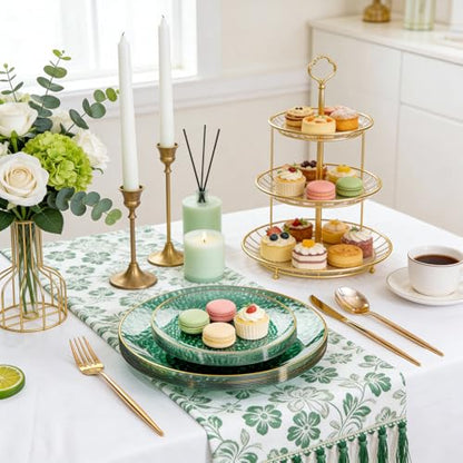 Rubtlamp 60 Green Plastic Plates, Hammered Clear and Gold Disposable Plates, Grenn Disposable Plates Include 30 Dessert Platos, 30 Dinner Platos for Party - color: Clear Green Gold