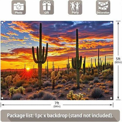 Desert Scenery Backdrop Cactus Photography Backdrops Desert Sunset Photo Backdrop Tourist Scenery Photo Backdrop Curtains (10X8FT) - size: 10X8FT