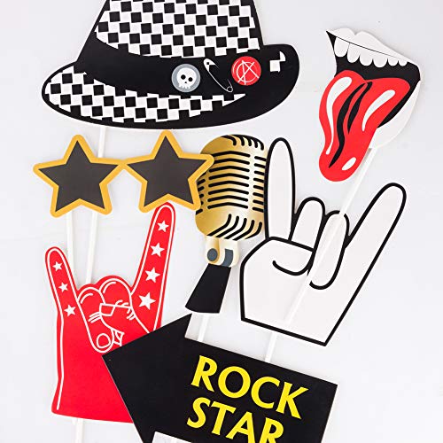SUNBEAUTY 18 Pcs Rock and Roll Birthday Party Decorations Music Note Guitar Star Photo Booth Props Music Theme Party Supplies - color: Photo Props-rock and Roll