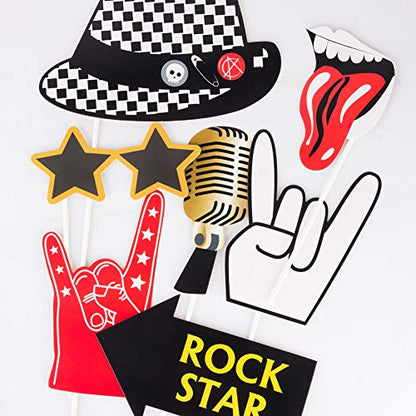 SUNBEAUTY 18 Pcs Rock and Roll Birthday Party Decorations Music Note Guitar Star Photo Booth Props Music Theme Party Supplies - color: Photo Props-rock and Roll