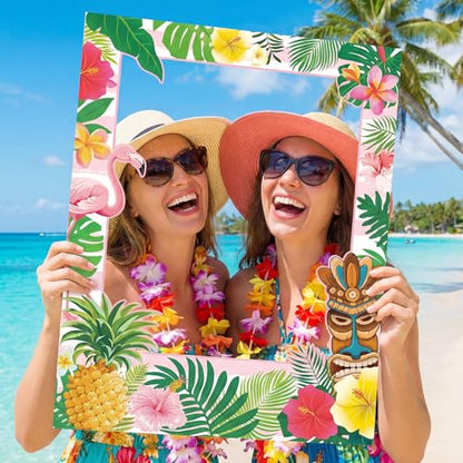 Beeveer 32 x 24 Inch Large Summer Luau Photo Booth Frame Hawaiian Friends Selfie Picture Props for Tropical Tiki Birthday Baby Shower Bridal Shower Wedding Decorations - style: Hawaii Style