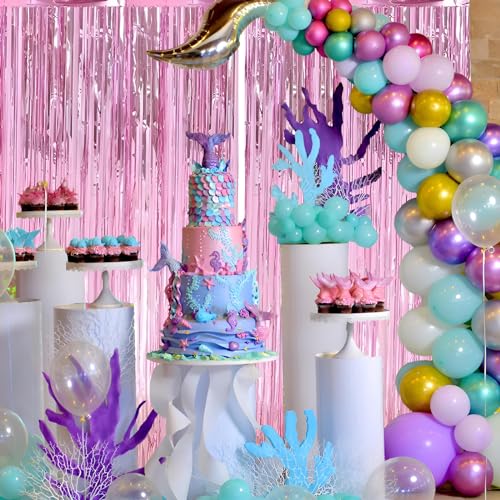 Valentines Day Keyali 2 Pack 3.3 * 8.3 ft Foil Curtain Metallic Tinsel Fringe Curtains Photo Booth Props Backdrop for Birthday Wedding Engagement Baby Shower Christmas Holiday Celebration Partyl,Pink - color: Pink, size: 2 Pack