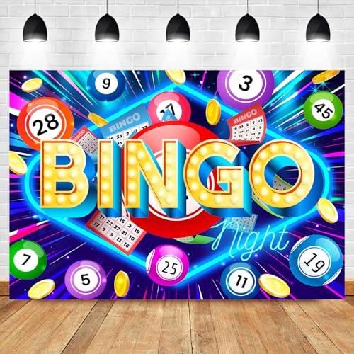 Bingo Night Backdrop 7Wx5H Feet Polyester Fabric Snooker Game Time Cards Coins Contest Gaming Winning Ball Decoration for Adults Men Modern Cool Photography Background Photo Shoot Props - color: A-02Bingo, size: 7Wx5H