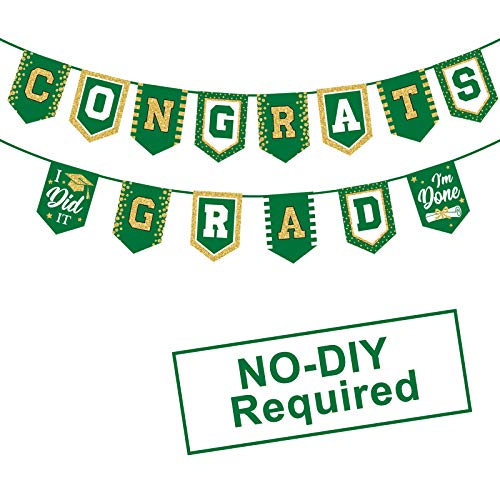2026 Green Graduation Banner - No DIY Required Graduation Party Supplies Decorations Grad Banner for College, High School Party (Green Gold Congrats Grad) - color: Green