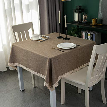 EHouseHome Faux Linen Tablecloth with Lace Trim - Waterproof/Spill Proof/Stain Resistant/Wrinkle Free/Oil Proof - for Banquet, Parties, Dinner,Kitchen,Wedding,Coffee,Holiday,Flax,Square 52X52Inch - color: Flax, size: 52" x 52" (Square)