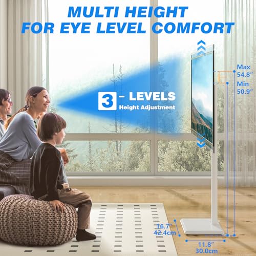Rfiver Swivel Floor TV Stand with Mount for 28-60 inch TVs up to 88 lbs, Height Adjustable Tall TV Stand with Wood Base, Saving Space Design for Bedroom, Living Room and Corner, White - color: White