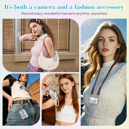Mini Camera - 2K Mini Digital Camera with 16GB Card, Long Battery Life,Travel Vlog & Photo Shooting Anytime,Fashion Accessories, Necklace & Keychain Camera, Gifts for Friends and Women,White