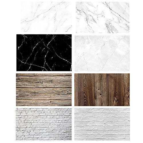Food Photography Backdrops Paper 4 Pack Kit 22x34Inch/ 56x86cm Double Sided Photo Background Rolls Marble Wood Flat Lay for Product Jewelry Tabletop Prop Pictures, 8 Patterns, Double Side Backdrop-25