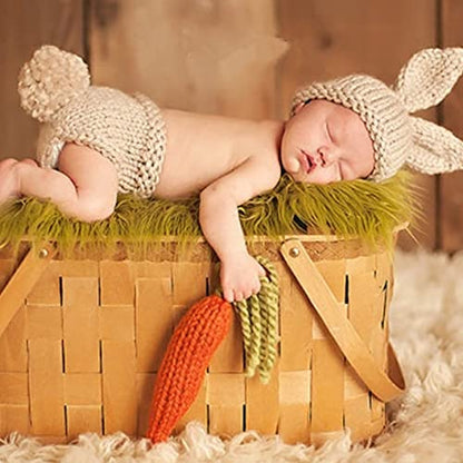 Matissa Newborn Baby Girl/Boy Crochet Knit Costume Photography Prop Hats Outfits - color: Carrot Loving Bunny