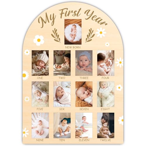 My First Year Photo Board, Daisy Baby Milestone Signs for Boys Girls Nursery Decor, 12 Month Pictures for Baby First Year, Picture Board for 2x3 Photos, Best Babies Keepsake Gifts-A24 - color: Daisy 1