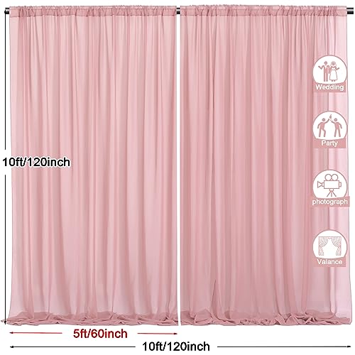 PARTISKY 10ftx10ft Dusty Rose Chiffon Sheer Backdrop Curtains, Wrinkle-Free Wedding Backdrop Drapes for Birthday Party Ceremony Arch Stage Decor Background for Photography 5ft x 10ft,2 Panels - color: Dusty Rose, size: 10ft x 10ft