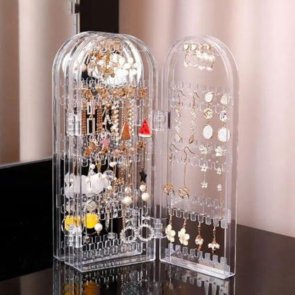 Earring Holder Organizer, Jewelry Organiser Stand, 4 Panels 260 Holes Foldable Screen Necklace Rack Multi-Purpose Dressing Tabletop Jewelry Holder for Necklaces Earrings Bracelets Rings