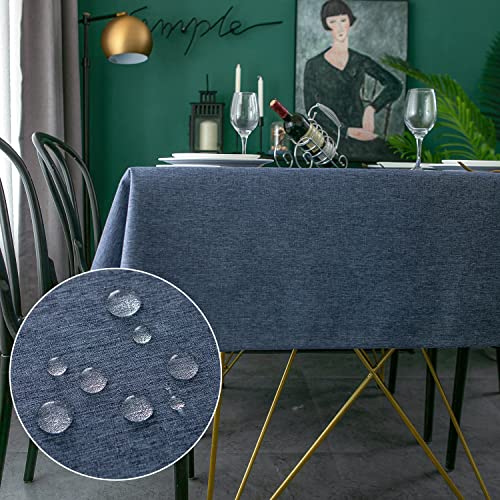 Qidordour Rectangle Tablecloth, 60 x 120 inch, Faux Linen Table Cloth, Water Resistant Spill-Proof Wipeable Polyester Dining Table Cover for Kitchen Restaurant Buffet Tabletop Decoration, Denim Blue - color: Denim Blue, size: 120" x 60" (Rectangular)