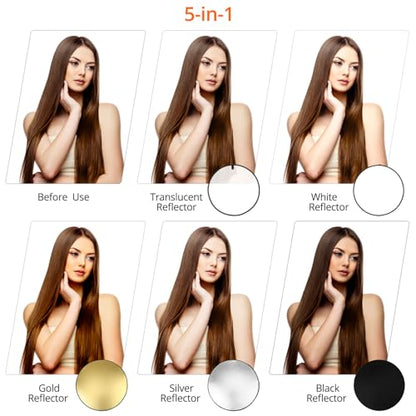 QWORK 22 Inch (60 cm) 5-in-1 Collapsible Light Reflector & Diffuser - Translucent, Silver, Gold, White, Black, Multi Disc Photography Reflector for Studio Outdoor Photography