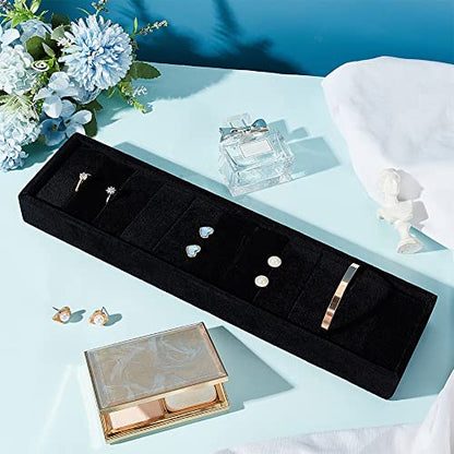 PH PandaHall Velvet Jewelry Display Tray, 10 Slots Black Bangle Tray Ring Cufflink Organizer Bracelet Showcase Padded Jewelry Tray for Dresser Home Storage Retail Show Exhibition, 13.4x3.4 inch - color: Black