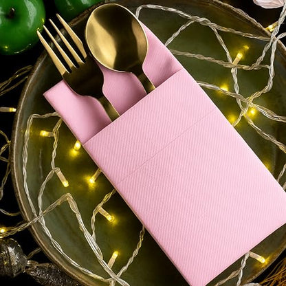 Moyes Home Baby Pink Disposable Dinner Napkins with Pocket - Linen-Feel Pre-Folded Cloth-Like Paper Napkins for Silverware, Weddings, Dinner Parties, 16x16 in, Pack of 50 - color: Baby Pink
