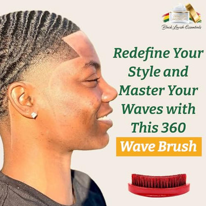 360 Wave Brush, Build Deeper Waves, Soft & Hard Boar Bristle Curved Brushes BLACK LAVISH ESSENTIALS (Medium-Hard Brush, Red) - color: Red, size: Medium-Hard