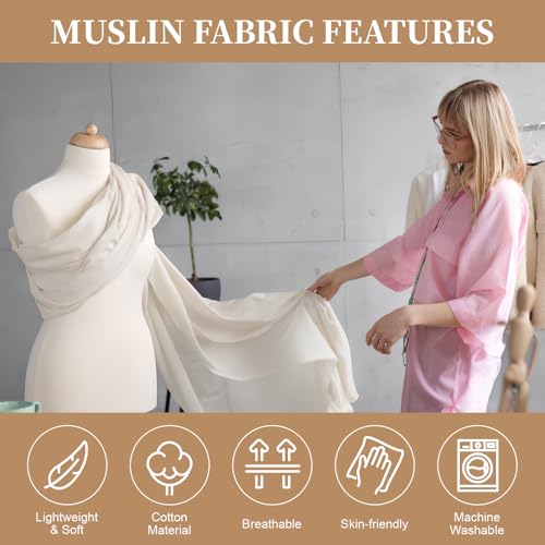 PEASUG 100% Cotton Muslin Fabric, 63 Inch X 10 Yards Unbleached Muslin Fabric By The Yard, Medium Weight Draping Fabrics Suitable for Sewing Embroidery, Garments, Crafts Material-Natural - color: Natural Unbleached, size: 10 Yards