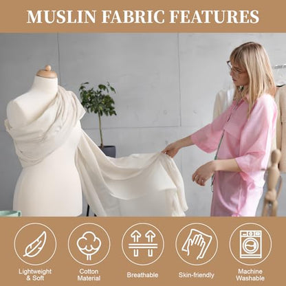 PEASUG 100% Cotton Muslin Fabric, 63 Inch X 10 Yards Unbleached Muslin Fabric By The Yard, Medium Weight Draping Fabrics Suitable for Sewing Embroidery, Garments, Crafts Material-Natural - color: Natural Unbleached, size: 10 Yards